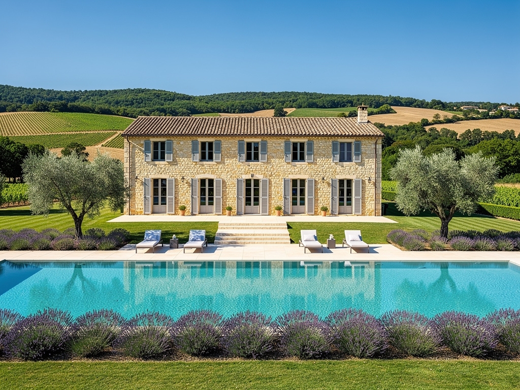 Mas provençal avec piscine entourée de lavande dans le Luberon